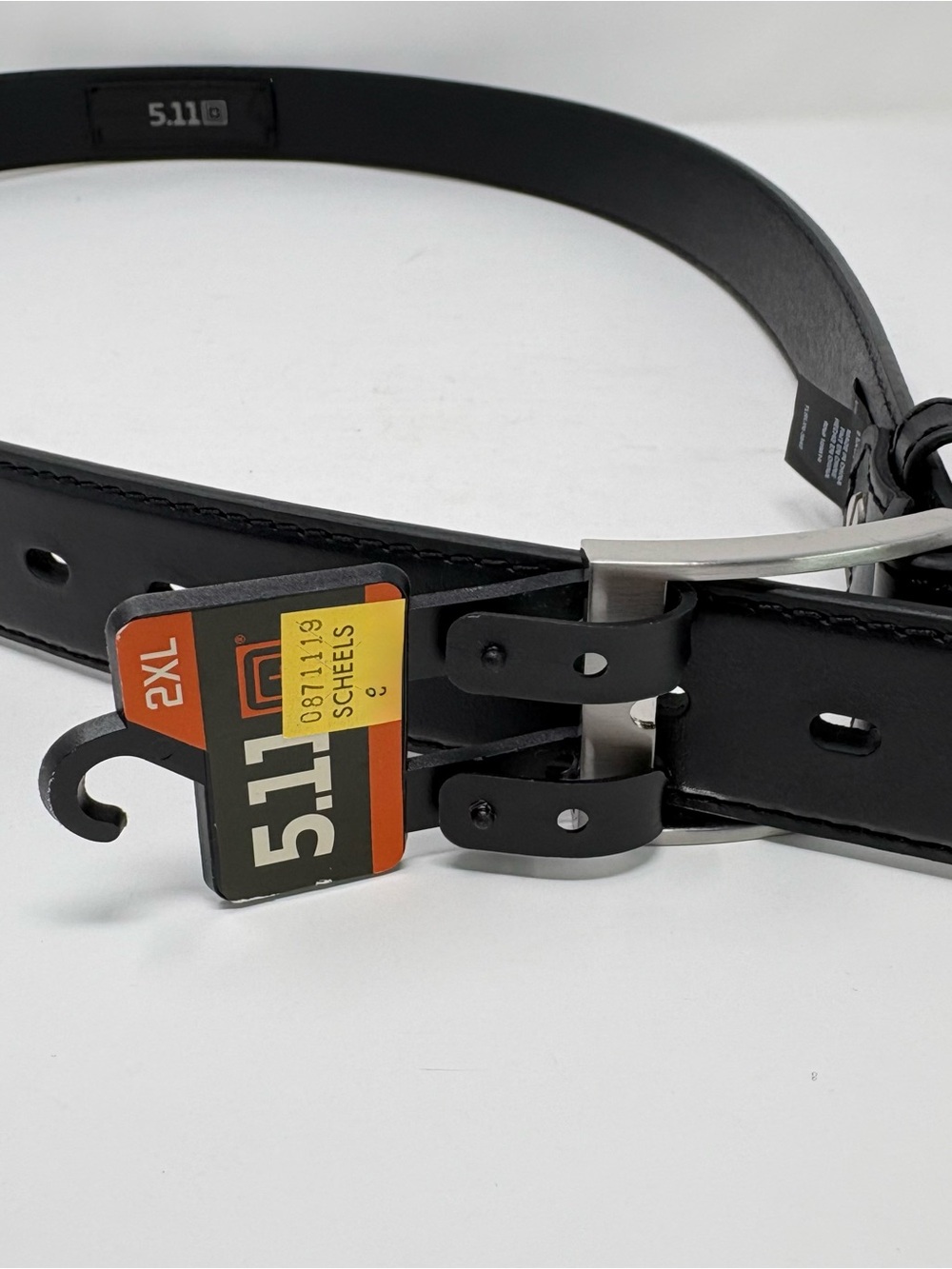 NWT 5.11 Tactical Leather Belt 2XL Heavy Duty CCW Belt Black Silver Buckle
